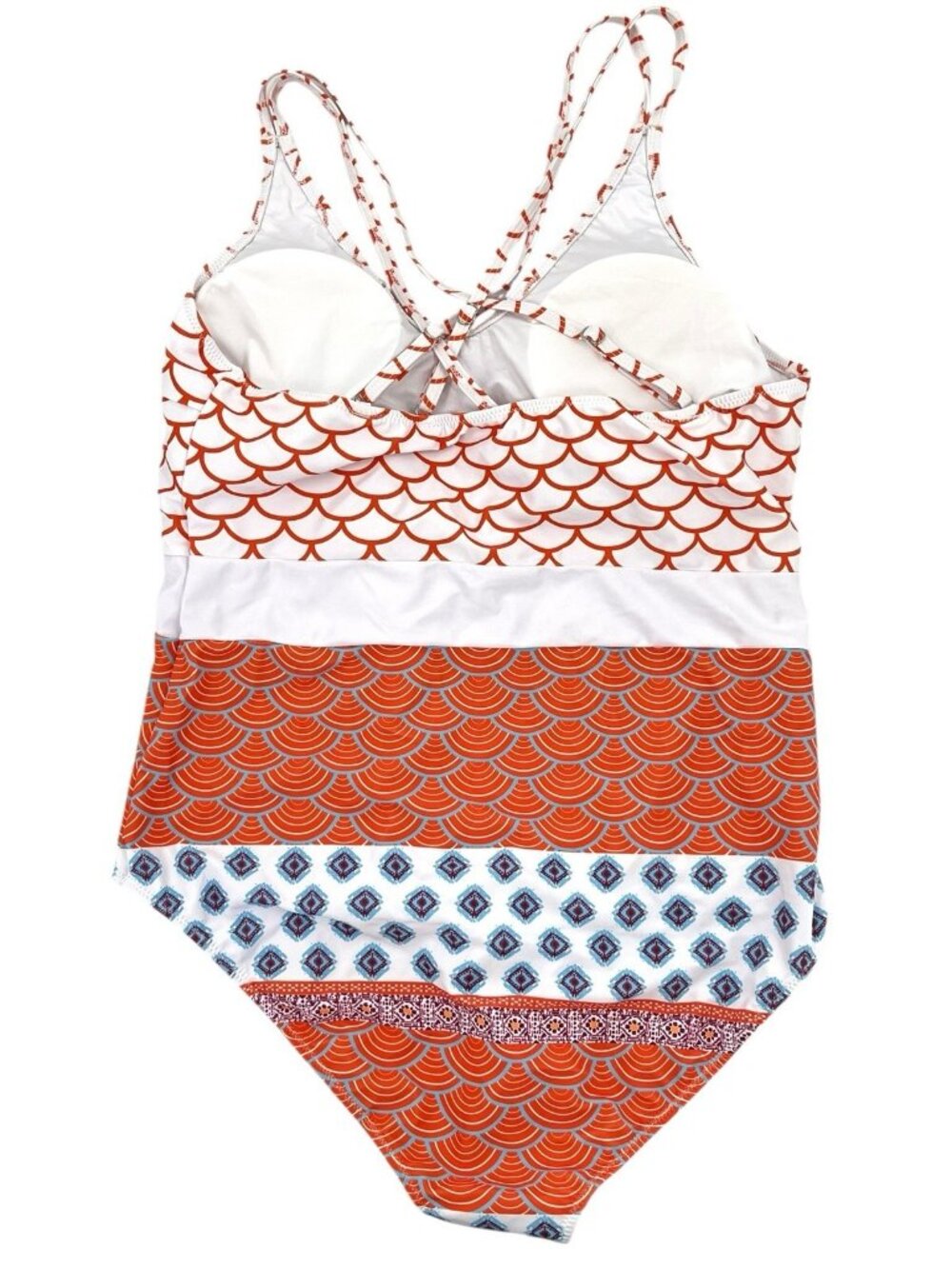 CUPSHE Women's Orange White Fish Scales Printed One Piece Swimsuit NWT 1X - Picture 5 of 5